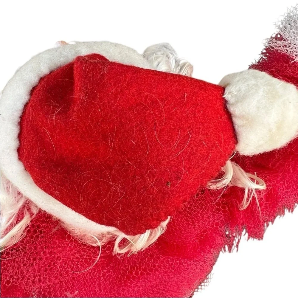 VTG Rubber Face Waving Santa Claus Tulle Net Body Retro Christmas Decor 18” READ